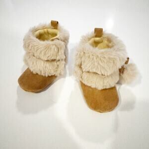 Stepping Stones Faux Fur Brown Suede Baby Booties Shoes